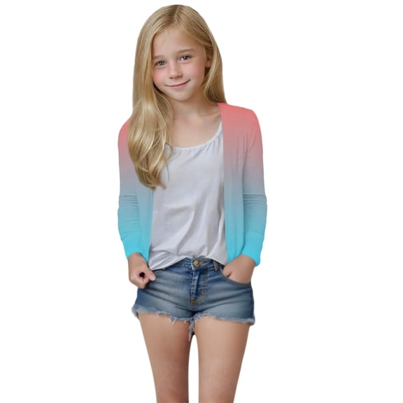 biudgviw Girls Fall Outfits Kids Gradient Cardigan Lightweight Open Front Long Sleeve Shrug Soft Casual Going Out Tops