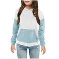 thumbnail image 1 of biudgviw Girls Hoodies Fashion Long Sleeve Cute Color Block Pullover Tops with Pocket Winter Lounge Sweatshirt for 4-13 Years, 1 of 3