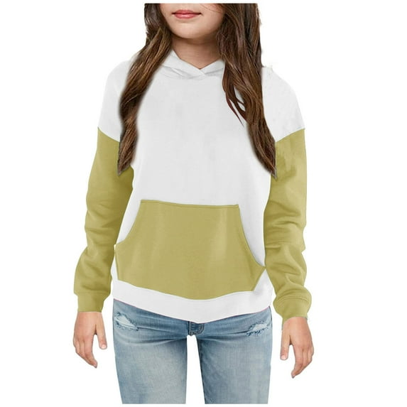 biudgviw Girls Hoodies Fashion Long Sleeve Cute Color Block Pullover Tops with Pocket Winter Lounge Sweatshirt for 4-13 Years