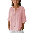 thumbnail image 1 of biudgviw Girls Linen Shirts Kids Rolled Up 3/4 Sleeve Tops Lightweight Casual Loose Button V Neck Cute Blouses Fall Trendy Outfits, 1 of 6