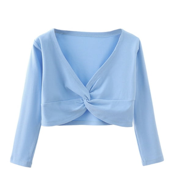 biudgviw Girls Long Sleeve Cardigan Toddler Front Knot Shrug Comfy Casual V Neck Crop Tops Dance Outfits for Baby Girls
