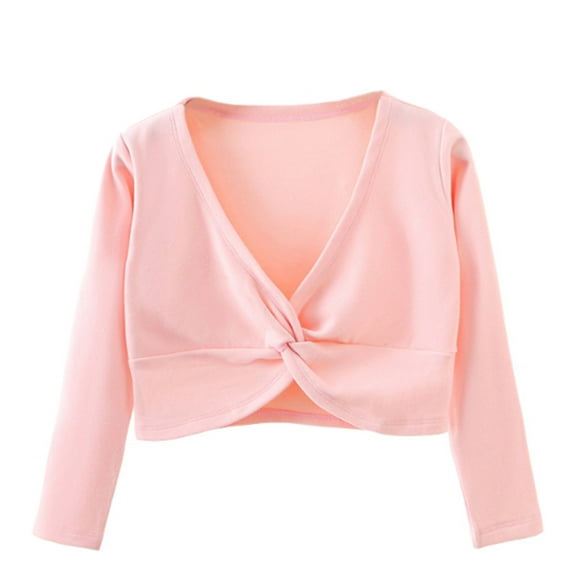 biudgviw Girls Long Sleeve Cardigan Toddler Front Knot Shrug Comfy Casual V Neck Crop Tops Dance Outfits for Baby Girls