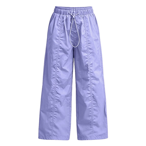 biudgviw Girls Pants with Pockets Elastic Waist Cargo Pants Lightweight Wide Leg Trousers with Pockets for Outdoor Hiking(Purple,14-15 Years)