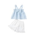 thumbnail image 1 of biudgviw Girls Summer Outfit Striped 2 Piece Set Casual Square Neck Sleeveless Tops with Ruffle Shorts Set Cute Toddler Clothes, 1 of 7