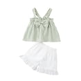 thumbnail image 1 of biudgviw Girls Summer Outfit Striped 2 Piece Set Casual Square Neck Sleeveless Tops with Ruffle Shorts Set Cute Toddler Clothes, 1 of 7