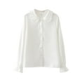 thumbnail image 1 of biudgviw Girls White Blouse Ruffle Collar Button Down Shirts Cotton Casual Long Sleeve Elegant Tops for Kids Fall Clothes, 1 of 4
