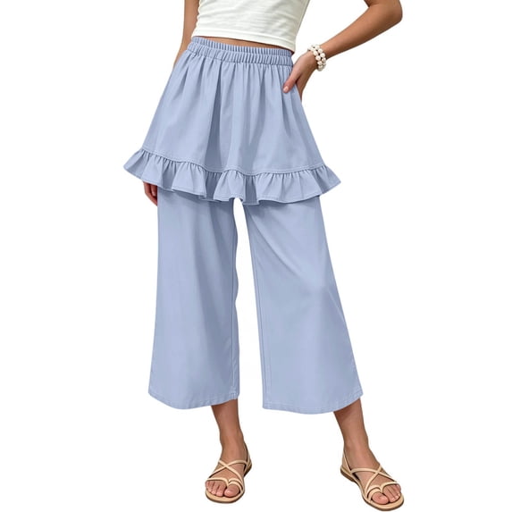biudgviw Girls Wide Leg Pants Toddler Baby Casual Ruffle Skirt Pants Elastic Waist Cropped Pants Cute Clothes for Girls(Sky Blue,2-3 Years)