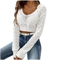 thumbnail image 1 of biudgviw Going out Tops for Women Loose Long Sleeve Scoop Neck Cropped T-Shirts Vacation Fashion Cutout T-Shirts, 1 of 3