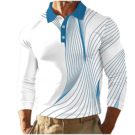biudgviw Golf Shirts for Men Print Long Sleeve Casual Slim Fit Shirt Lightweight Button Collared Stretch Workout Tops S-XXXL