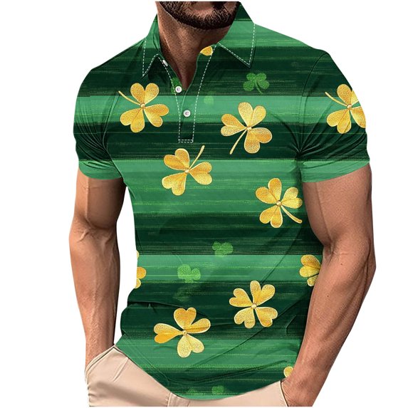 biudgviw Golf Shirts for Men St Patrick's Day Print Short Sleeve Tops Moisture Wicking Button Lapel Workout Summer Tees