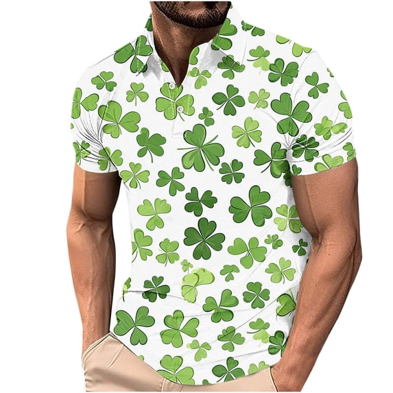 biudgviw Golf Shirts for Men St Patrick's Day Print Short Sleeve Tops Moisture Wicking Button Lapel Workout Summer Tees