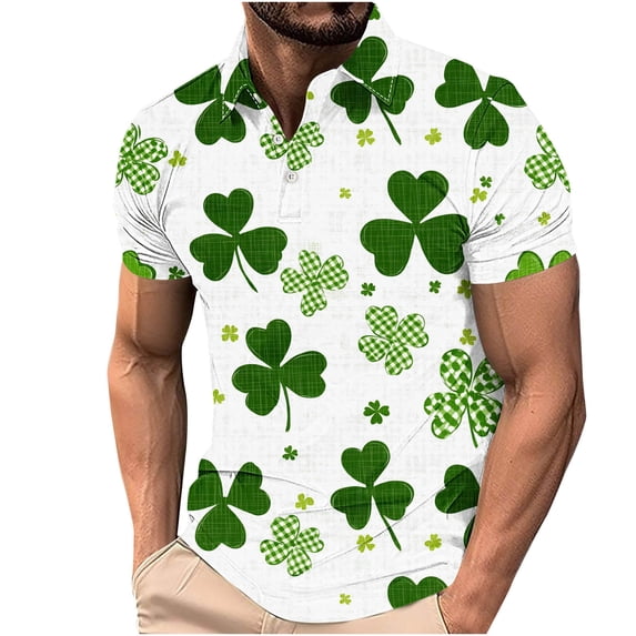 biudgviw Golf Shirts for Men St Patrick's Day Print Short Sleeve Tops Moisture Wicking Button Lapel Workout Summer Tees