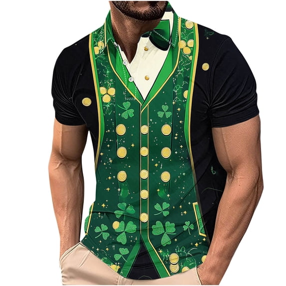 biudgviw Golf Shirts for Men St Patrick's Day Print Short Sleeve Tops Moisture Wicking Button Lapel Workout Summer Tees
