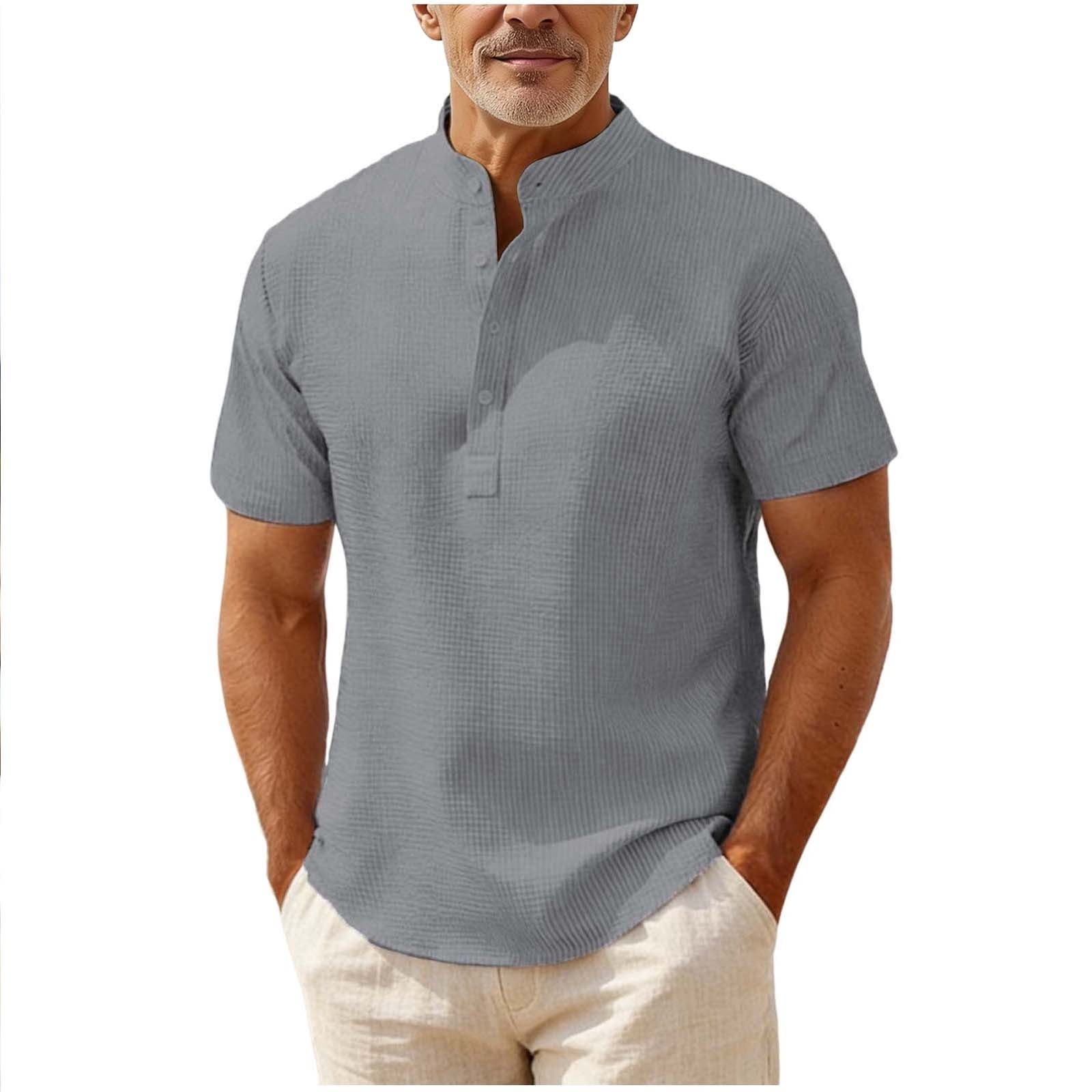 biudgviw Henley Shirts for Men Casual Stylish Short Sleeve Tops Summer ...