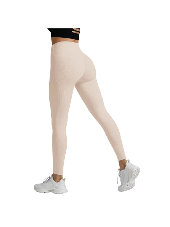 High Waisted Leggings for Women Ribbed Knit Butt Lifting Yoga Pants Textured Casual Slim Soft Fitness Running Tights