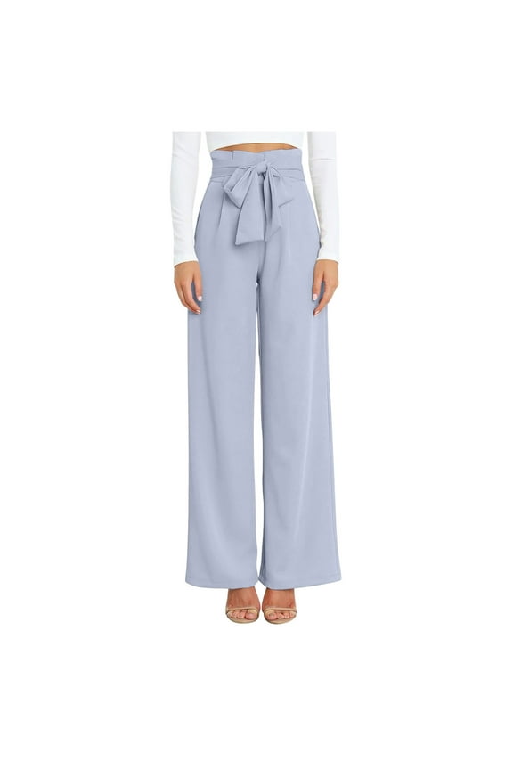 High Waisted Pants for Women Adjustable Tie Knot Wide Leg Pants Lightweight Loose Casual Pants with Pockets