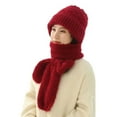thumbnail image 1 of biudgviw Hood Hat Scarf 2 in 1 Winter Warm Fleece Lined No Brim Beanie Hat Slouchy Knitted Hat Scarf Set for Cold Weather, 1 of 3
