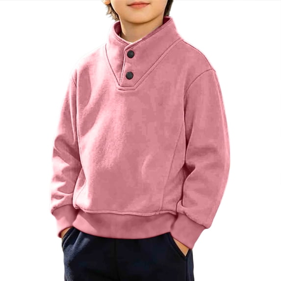 biudgviw Hoodies for Boys Casual Long Sleeve Hooded Sweatshirts Kids Buttons Mock Neck Pullover Tops Fall Clothes(Pink,13-14 Years)
