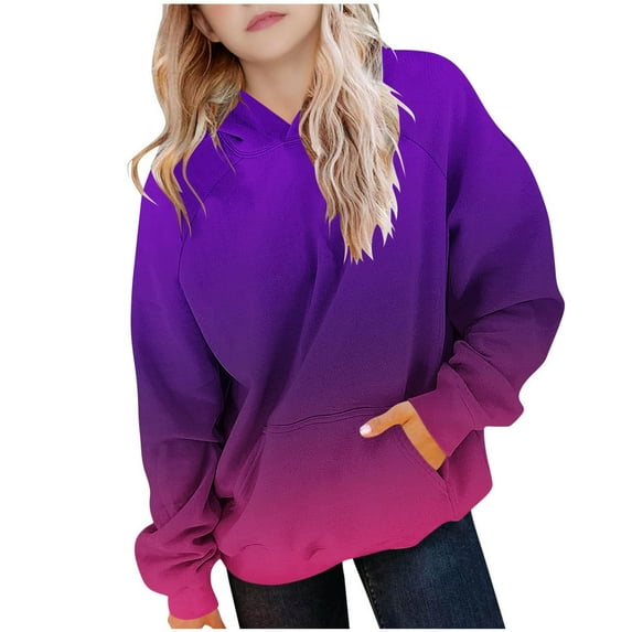biudgviw Hoodies for Boys Girls Casual Gradient Long Sleeve Pullover Tops Comfy Oversized Sweatshirts with Pocket Fall Winter Clothes