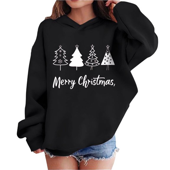 biudgviw Hoodies for Boys Girls Christmas Print Long Sleeve Tops Oversized Casual Hooded Toddler Sweatshirt Fall Winter Outfits