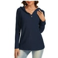 thumbnail image 1 of biudgviw Hoodies for Women Button V Neck Knit Pullover Shirts Casual Comfy Drawstring Long Sleeve Tops Fall Winter Clothes, 1 of 5
