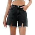 thumbnail image 1 of biudgviw Jeans for Women High Rise Baggy Button Stretch Denim Shorts Summer Casual Straight Jeans Side Slit Shorts, 1 of 7