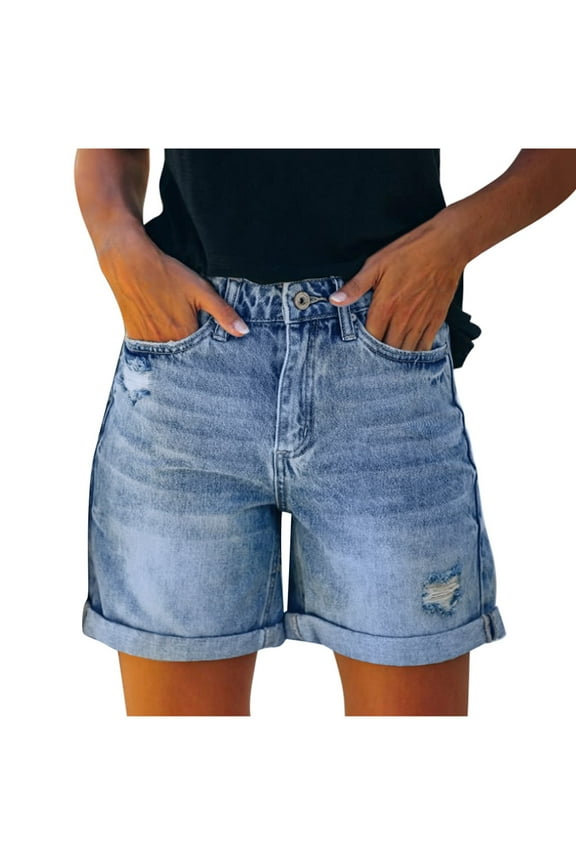 Jeans for Women Wide Leg Bermuda Denim Shorts Summer Lounge Cuffed Hem Cute Ripped Shorts with Pockets