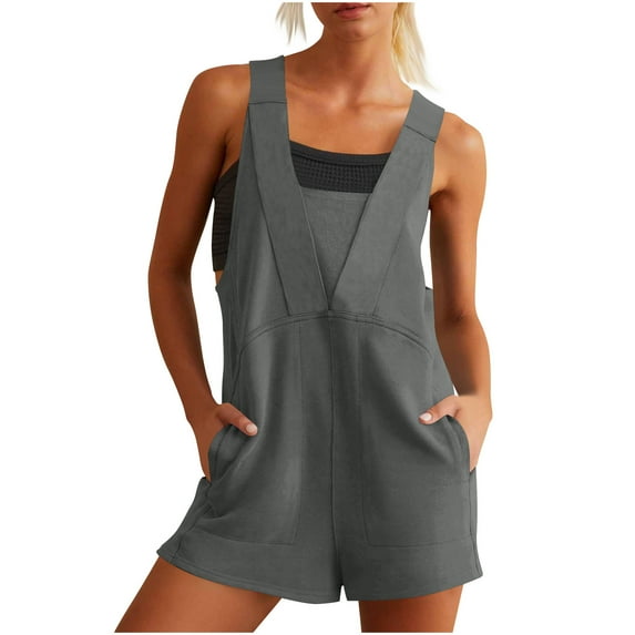 biudgviw Jumpsuits for Women Square Neck Sleeveless Athletic Tennis Short Rompers One Piece Workout Sweat Shorts Outfits with Pockets