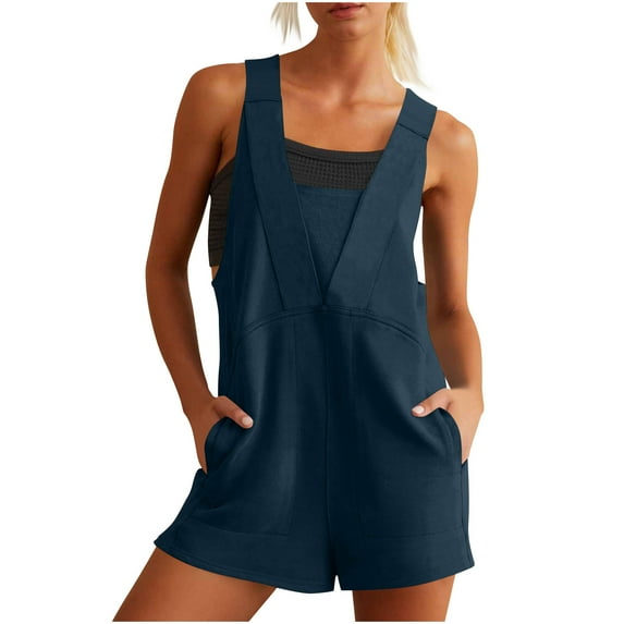 biudgviw Jumpsuits for Women Square Neck Sleeveless Athletic Tennis Short Rompers One Piece Workout Sweat Shorts Outfits with Pockets