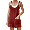 thumbnail image 1 of biudgviw Jumpsuits for Women U Neck Adjustable Strap Button Cotton Linen Short Overalls Casual Summer Beach Vacation Rompers with Pockets, 1 of 7