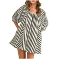 thumbnail image 1 of biudgviw Jumpsuits for Women U Neck Short Sleeve Oversize Rompers Striped One Piece Boho Summer Beach Vacation Outfits with Pockets, 1 of 7