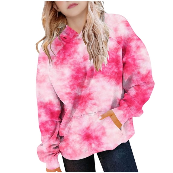 biudgviw Kids Tie Dye Sweatshirt Boys Girls Long Sleeve Cute Hoodies Fashion Casual Oversized Pullover Tops with Pocket Fall Winter Clothes