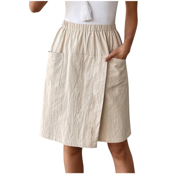 biudgviw Knee Length Skorts Skirts for Women Elastic Waist Tennis Skirt Trendy Casual Wide Leg Bermuda Shorts with Pockets