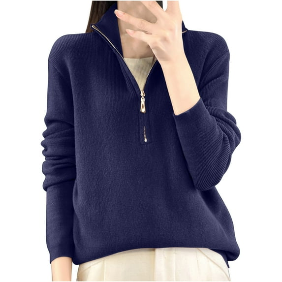 biudgviw Knit Sweaters for Women Half Zip Stand Collar Pullover Sweater Long Sleeve Casual Fall Tops Winter Clothes