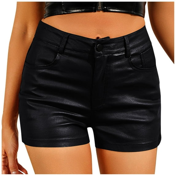 biudgviw Leather Shorts for Women Mid Rise Cute Leggings Summer Casual Shorts with Zipper Pockets for Party Club