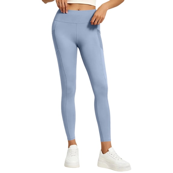 biudgviw Leggings with Pockets for Women Stretchy High Waist Yoga Pants Soft Butt Lifting Workout Tights Gym Clothes for Woman(Light Blue,XX-Large)