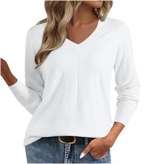 biudgviw Lightweight Sweaters for Women Casual V Neck Knit Basic Tops Comfy Soft Long Sleeve Pullover Tops Fall Fashion Clothes