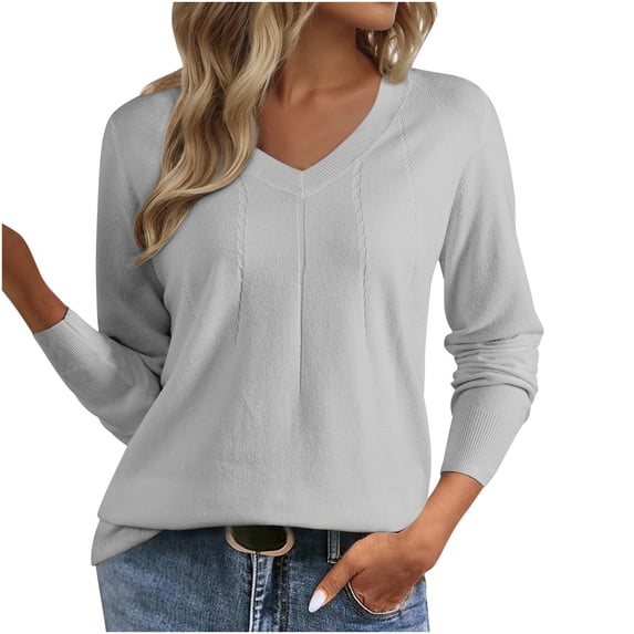 biudgviw Lightweight Sweaters for Women Casual V Neck Knit Basic Tops Comfy Soft Long Sleeve Pullover Tops Fall Fashion Clothes