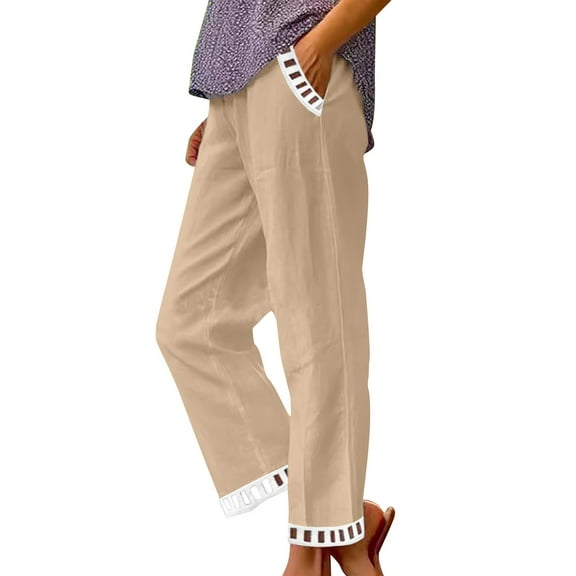 biudgviw Linen Pants for Women High Waisted Wide Leg Pants with Pockets Summer Beach Pants Lounge Travel Vacation Outfits