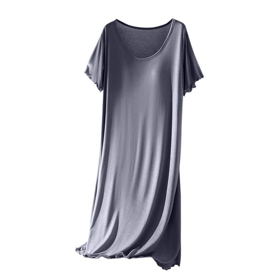 biudgviw Long Nightgowns for Women Soft Crewneck Padded Modal Nightshirts Lightweight Casual Loose Short Sleeve Sleepdress