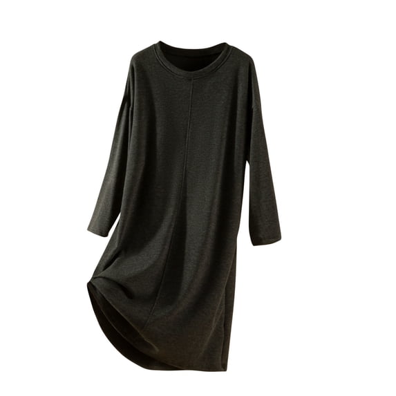 biudgviw Long Sleeve Nightgowns for Women Comfy Soft Crewneck Sleep Shirts Casual Plain Full Length Sleepwear with Padded