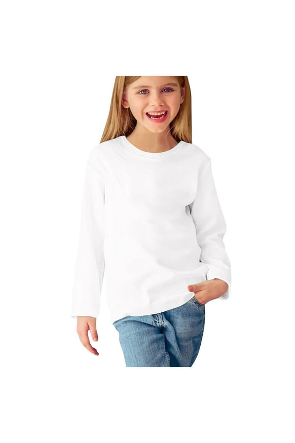 Long Sleeve Shirts for Girls Cotton Comfy Round Neck Solid Color Tees Childrens Girls Boys Todder Pullover Tops