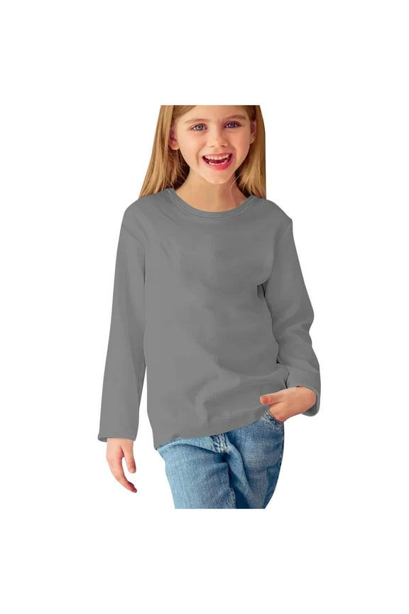 Long Sleeve Shirts for Girls Cotton Comfy Round Neck Solid Color Tees Childrens Girls Boys Todder Pullover Tops