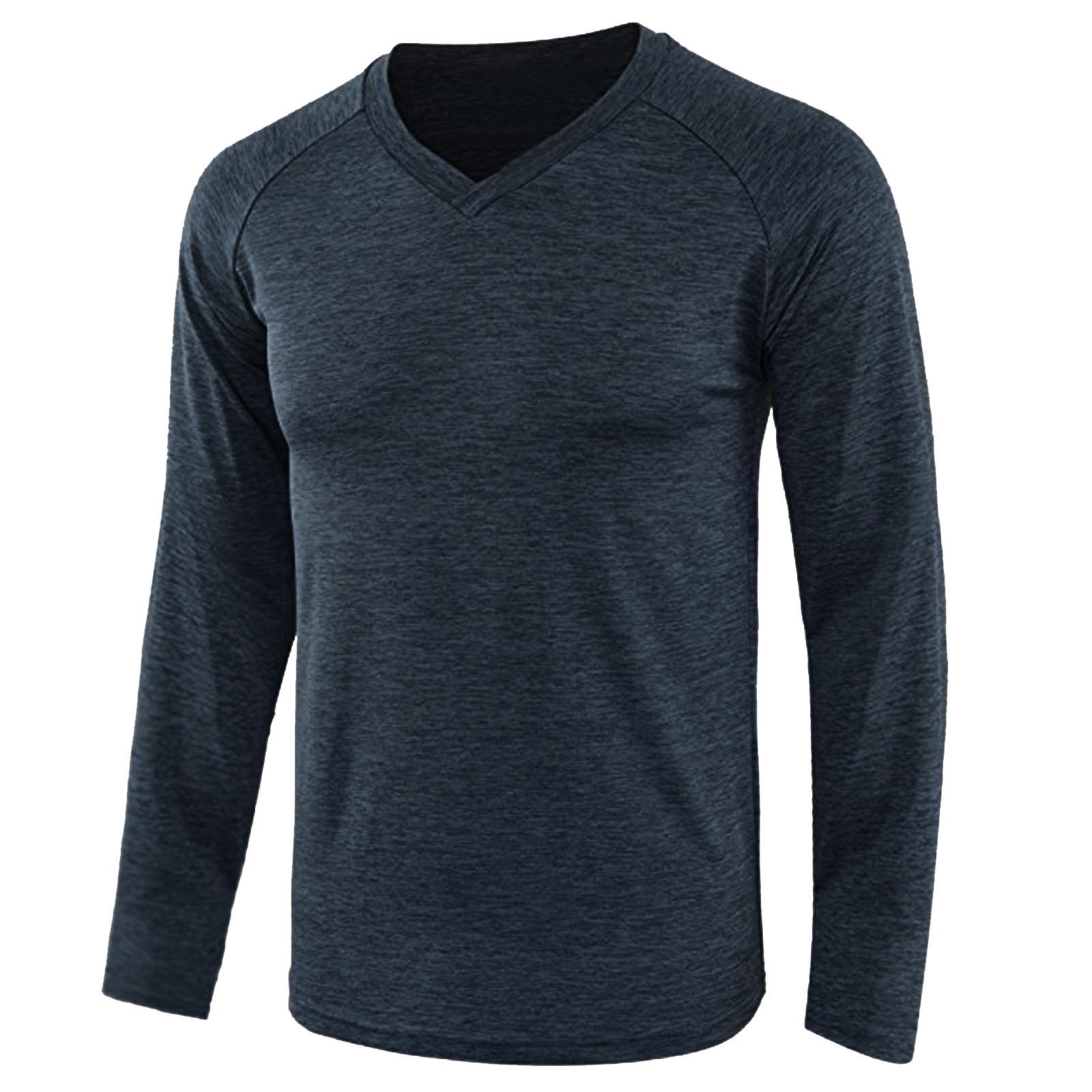biudgviw Long Sleeve Shirts for Men Casual Soft Breathable V Neck T ...