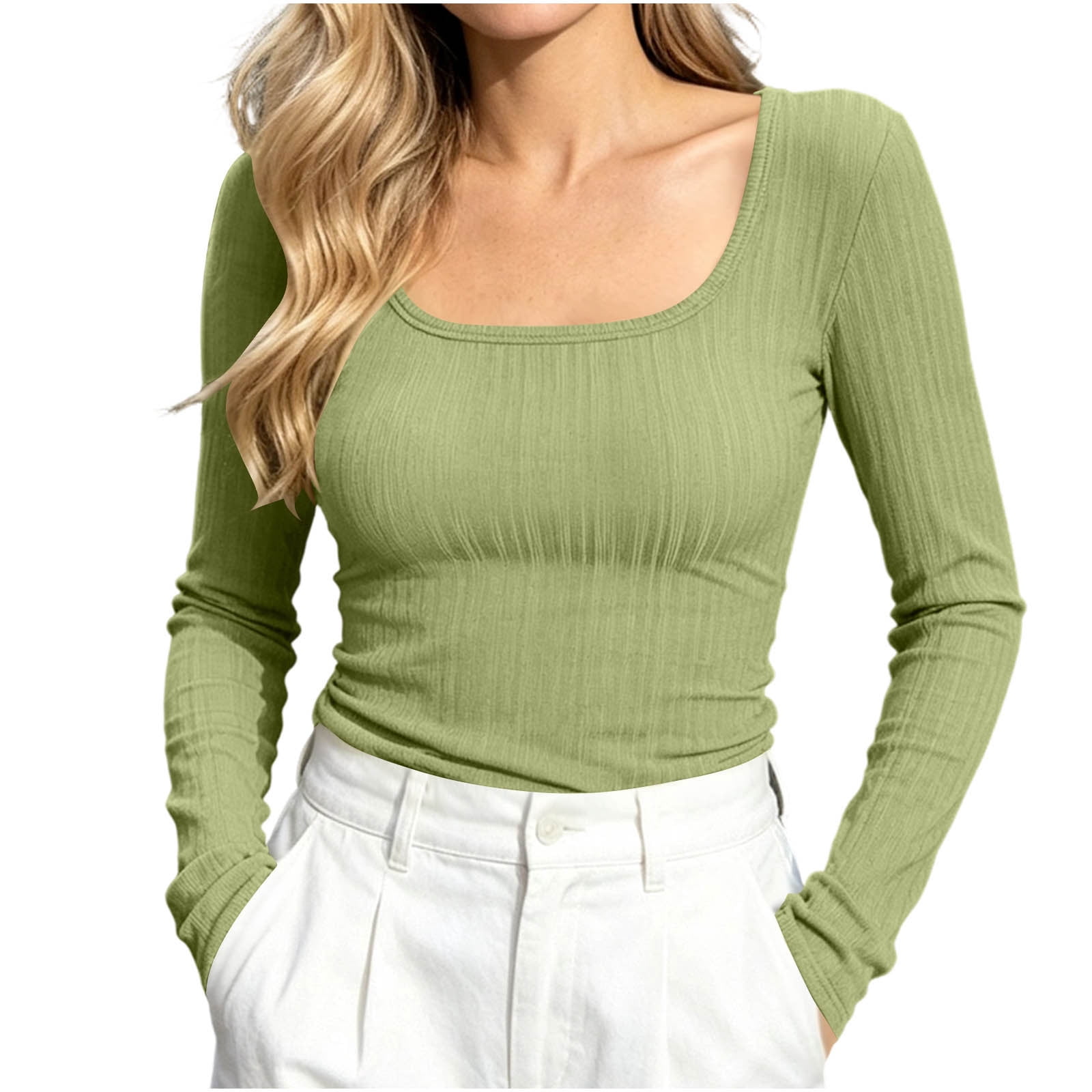 biudgviw Long Sleeve Shirts for Women Casual Elegant Square Neck Fall ...