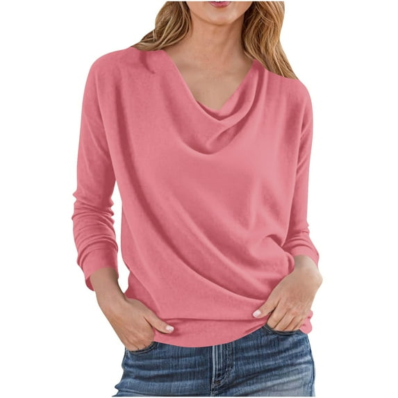 biudgviw Long Sleeve Shirts for Women Cowl Neck Pleated Tops Casual Comfy Office Business Blouses Fashion Fall Outfits