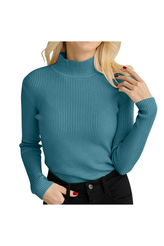 Long Sleeve Sweater for Women Knitted Long Sleeve High Neck Slim Undershirts Fall Winter Solid Color Pullovers