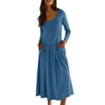 thumbnail image 1 of biudgviw Lounge Dresses for Women Loose Long Sleeve Scoop Neck Fall Dress Solid Color Beach Maxi Dress with Pockets, 1 of 7