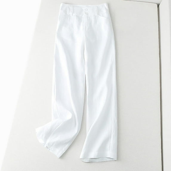 biudgviw Lounge Pants for Women Fashion Elastic Waist Buttons Casual Pants Cotton Linen Straight Leg Fall Pants with Pockets