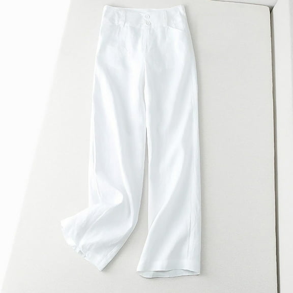 biudgviw Lounge Pants for Women Fashion Elastic Waist Buttons Casual Pants Cotton Linen Straight Leg Fall Pants with Pockets